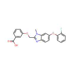 Cn1c(COc2cccc(C(=O)O)c2)nc2ccc(Oc3ccccc3F)cc21 ZINC000043200322