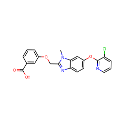 Cn1c(COc2cccc(C(=O)O)c2)nc2ccc(Oc3ncccc3Cl)cc21 ZINC000113902372