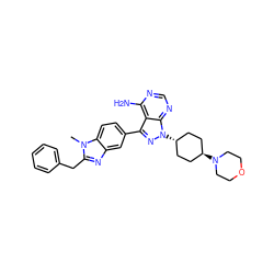 Cn1c(Cc2ccccc2)nc2cc(-c3nn([C@H]4CC[C@H](N5CCOCC5)CC4)c4ncnc(N)c34)ccc21 ZINC000253666801