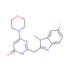 Cn1c(Cc2nc(N3CCOCC3)cc(=O)[nH]2)nc2ccc(F)cc21 ZINC000084759286