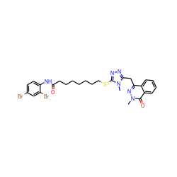 Cn1c(Cc2nn(C)c(=O)c3ccccc23)nnc1SCCCCCCCC(=O)Nc1ccc(Br)cc1Br ZINC001772609500