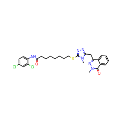 Cn1c(Cc2nn(C)c(=O)c3ccccc23)nnc1SCCCCCCCC(=O)Nc1ccc(Cl)cc1Cl ZINC001772617251