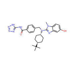 Cn1c(N(Cc2ccc(C(=O)Nc3nnn[nH]3)cc2)[C@H]2CC[C@H](C(C)(C)C)CC2)nc2cc(O)ccc21 ZINC000253669878