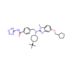 Cn1c(N(Cc2ccc(C(=O)Nc3nnn[nH]3)cc2)[C@H]2CC[C@H](C(C)(C)C)CC2)nc2cc(OCC3CCCC3)ccc21 ZINC000253667066