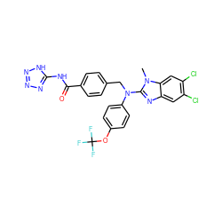 Cn1c(N(Cc2ccc(C(=O)Nc3nnn[nH]3)cc2)c2ccc(OC(F)(F)F)cc2)nc2cc(Cl)c(Cl)cc21 ZINC000073169259