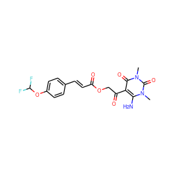 Cn1c(N)c(C(=O)COC(=O)/C=C/c2ccc(OC(F)F)cc2)c(=O)n(C)c1=O ZINC000003375982