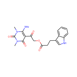 Cn1c(N)c(C(=O)COC(=O)CCc2c[nH]c3ccccc23)c(=O)n(C)c1=O ZINC000003390115