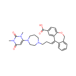 Cn1c(N2CCCN(CC/C=C3/c4ccccc4COc4ccc(C(=O)O)cc43)CC2)cc(=O)n(C)c1=O ZINC000071296588