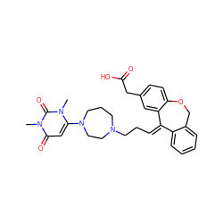 Cn1c(N2CCCN(CC/C=C3/c4ccccc4COc4ccc(CC(=O)O)cc43)CC2)cc(=O)n(C)c1=O ZINC000071316784