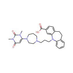 Cn1c(N2CCCN(CCCN3c4ccccc4CCc4ccc(C(=O)O)cc43)CC2)cc(=O)n(C)c1=O ZINC000071317939