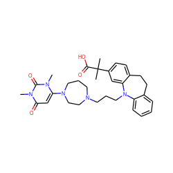 Cn1c(N2CCCN(CCCN3c4ccccc4CCc4ccc(C(C)(C)C(=O)O)cc43)CC2)cc(=O)n(C)c1=O ZINC000071329355