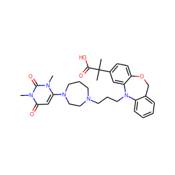 Cn1c(N2CCCN(CCCN3c4ccccc4COc4ccc(C(C)(C)C(=O)O)cc43)CC2)cc(=O)n(C)c1=O ZINC000071318725