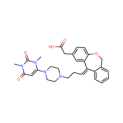 Cn1c(N2CCN(CC/C=C3/c4ccccc4COc4ccc(CC(=O)O)cc43)CC2)cc(=O)n(C)c1=O ZINC000071317180