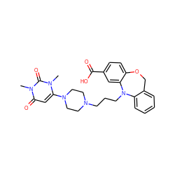 Cn1c(N2CCN(CCCN3c4ccccc4COc4ccc(C(=O)O)cc43)CC2)cc(=O)n(C)c1=O ZINC000071330115