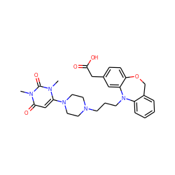 Cn1c(N2CCN(CCCN3c4ccccc4COc4ccc(CC(=O)O)cc43)CC2)cc(=O)n(C)c1=O ZINC000071317888