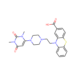 Cn1c(N2CCN(CCN3c4ccccc4Sc4ccc(C(=O)O)cc43)CC2)cc(=O)n(C)c1=O ZINC000043080742