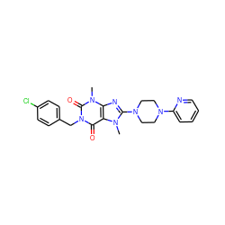 Cn1c(N2CCN(c3ccccn3)CC2)nc2c1c(=O)n(Cc1ccc(Cl)cc1)c(=O)n2C ZINC000004102546