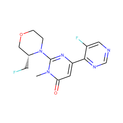 Cn1c(N2CCOC[C@H]2CF)nc(-c2ncncc2F)cc1=O ZINC000169711972