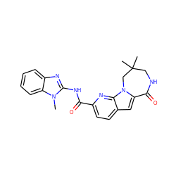 Cn1c(NC(=O)c2ccc3cc4n(c3n2)CC(C)(C)CNC4=O)nc2ccccc21 ZINC000147166260