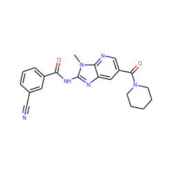 Cn1c(NC(=O)c2cccc(C#N)c2)nc2cc(C(=O)N3CCCCC3)cnc21 ZINC000064513322