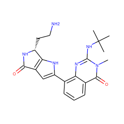 Cn1c(NC(C)(C)C)nc2c(-c3cc4c([nH]3)[C@@H](CCN)NC4=O)cccc2c1=O ZINC000222350198