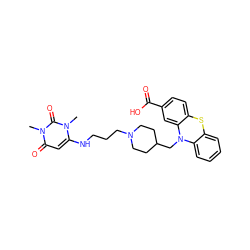 Cn1c(NCCCN2CCC(CN3c4ccccc4Sc4ccc(C(=O)O)cc43)CC2)cc(=O)n(C)c1=O ZINC000043119905