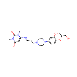 Cn1c(NCCCN2CCN(c3ccc4c(c3)OC[C@H](CO)O4)CC2)cc(=O)n(C)c1=O ZINC000028332581