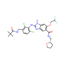 Cn1c(Nc2c(Cl)ccc(CNC(=O)C(C)(C)C)c2Cl)nc2cc(C(=O)NC[C@@H]3CCCO3)c(OCC(F)F)cc21 ZINC000169703089