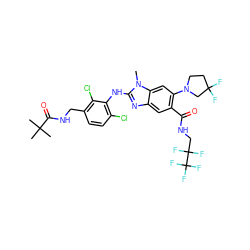 Cn1c(Nc2c(Cl)ccc(CNC(=O)C(C)(C)C)c2Cl)nc2cc(C(=O)NCC(F)(F)C(F)(F)F)c(N3CCC(F)(F)C3)cc21 ZINC000169700920