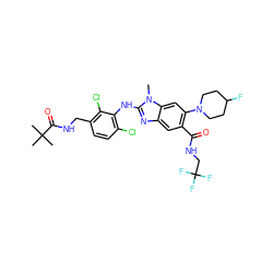 Cn1c(Nc2c(Cl)ccc(CNC(=O)C(C)(C)C)c2Cl)nc2cc(C(=O)NCC(F)(F)F)c(N3CCC(F)CC3)cc21 ZINC000169700878