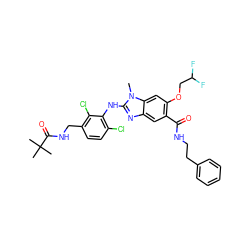 Cn1c(Nc2c(Cl)ccc(CNC(=O)C(C)(C)C)c2Cl)nc2cc(C(=O)NCCc3ccccc3)c(OCC(F)F)cc21 ZINC000169703122