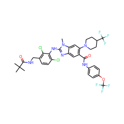 Cn1c(Nc2c(Cl)ccc(CNC(=O)C(C)(C)C)c2Cl)nc2cc(C(=O)Nc3ccc(OC(F)(F)F)cc3)c(N3CCC(C(F)(F)F)CC3)cc21 ZINC000169700925