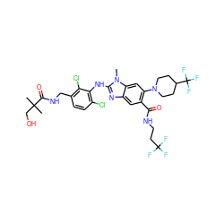 Cn1c(Nc2c(Cl)ccc(CNC(=O)C(C)(C)CO)c2Cl)nc2cc(C(=O)NCCC(F)(F)F)c(N3CCC(C(F)(F)F)CC3)cc21 ZINC000169701043