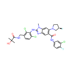 Cn1c(Nc2c(Cl)ccc(CNC(=O)C(C)(C)O)c2Cl)nc2cc(C(=O)Nc3ccc(F)c(Cl)c3)c(N3CC[C@@H](F)C3)cc21 ZINC000169701066