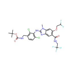 Cn1c(Nc2c(Cl)ccc(CNC(=O)OC(C)(C)C)c2Cl)nc2cc(C(=O)NCC(F)(F)F)c(OCC(F)F)cc21 ZINC000169703065