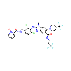 Cn1c(Nc2c(Cl)ccc(CNC(=O)c3cccc[n+]3[O-])c2Cl)nc2cc(C(=O)NCCC(F)(F)F)c(N3CCC(C(F)(F)F)CC3)cc21 ZINC000473145567