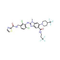 Cn1c(Nc2c(Cl)ccc(CNC(=O)c3nccs3)c2Cl)nc2cc(C(=O)NCCC(F)(F)F)c(N3CCC(C(F)(F)F)CC3)cc21 ZINC000169701048