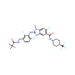 Cn1c(Nc2c(F)ccc(CNC(=O)C(C)(C)C)c2F)nc2cc(C(=O)N[C@H]3CC[C@H](C(F)(F)F)CC3)c(F)cc21 ZINC000261084257