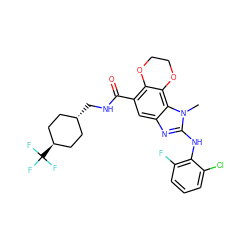 Cn1c(Nc2c(F)cccc2Cl)nc2cc(C(=O)NC[C@H]3CC[C@H](C(F)(F)F)CC3)c3c(c21)OCCO3 ZINC001772608050