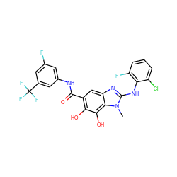 Cn1c(Nc2c(F)cccc2Cl)nc2cc(C(=O)Nc3cc(F)cc(C(F)(F)F)c3)c(O)c(O)c21 ZINC001772580947