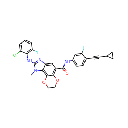 Cn1c(Nc2c(F)cccc2Cl)nc2cc(C(=O)Nc3ccc(C#CC4CC4)c(F)c3)c3c(c21)OCCO3 ZINC000205325445