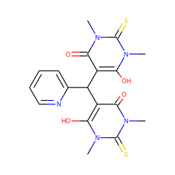 Cn1c(O)c(C(c2ccccn2)c2c(O)n(C)c(=S)n(C)c2=O)c(=O)n(C)c1=S ZINC000008450559