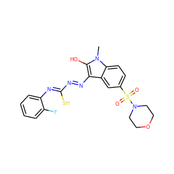 Cn1c(O)c(N=NC(S)=Nc2ccccc2F)c2cc(S(=O)(=O)N3CCOCC3)ccc21 ZINC000253915752