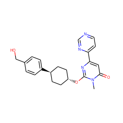 Cn1c(O[C@H]2CC[C@H](c3ccc(CO)cc3)CC2)nc(-c2ccncn2)cc1=O ZINC000146521446