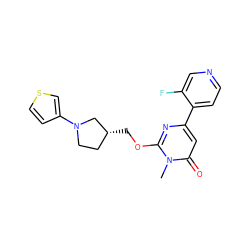 Cn1c(OC[C@@H]2CCN(c3ccsc3)C2)nc(-c2ccncc2F)cc1=O ZINC000146504819