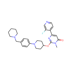 Cn1c(OC2CCN(c3ccc(CN4CCCCC4)cc3)CC2)nc(-c2ccncc2F)cc1=O ZINC000146511995