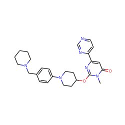 Cn1c(OC2CCN(c3ccc(CN4CCCCC4)cc3)CC2)nc(-c2ccncn2)cc1=O ZINC000198761852