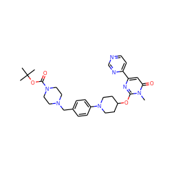 Cn1c(OC2CCN(c3ccc(CN4CCN(C(=O)OC(C)(C)C)CC4)cc3)CC2)nc(-c2ccncn2)cc1=O ZINC000146497239