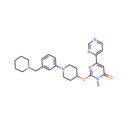 Cn1c(OC2CCN(c3cccc(CN4CCCCC4)c3)CC2)nc(-c2ccncn2)cc1=O ZINC000198761885