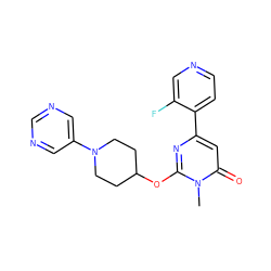 Cn1c(OC2CCN(c3cncnc3)CC2)nc(-c2ccncc2F)cc1=O ZINC000146523845